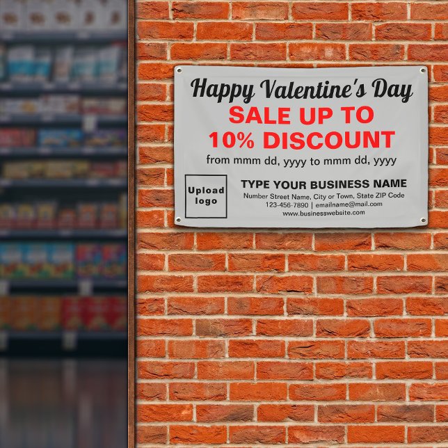 Vente Valentine d'affaires sur bannière rectangle  (Attract more customers this Valentine's Day. Business Valentine sale on gray rectangle banner.)