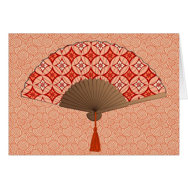 Ventilateur Japonais, Shippo Motif, Mandarin Orang (Devant Horizontal)