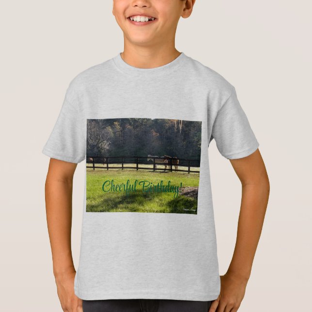 Ventilateurs de chevaux, Anniversaire gai, T-shirt (Devant)