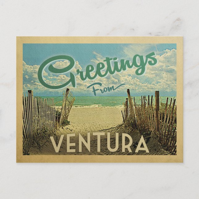 Ventura Beach Vintage Travel Postcard (Front)