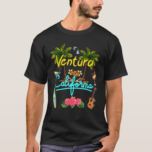 Ventura California Beach Summer Palm Surf Sun Set  T-Shirt (Front)