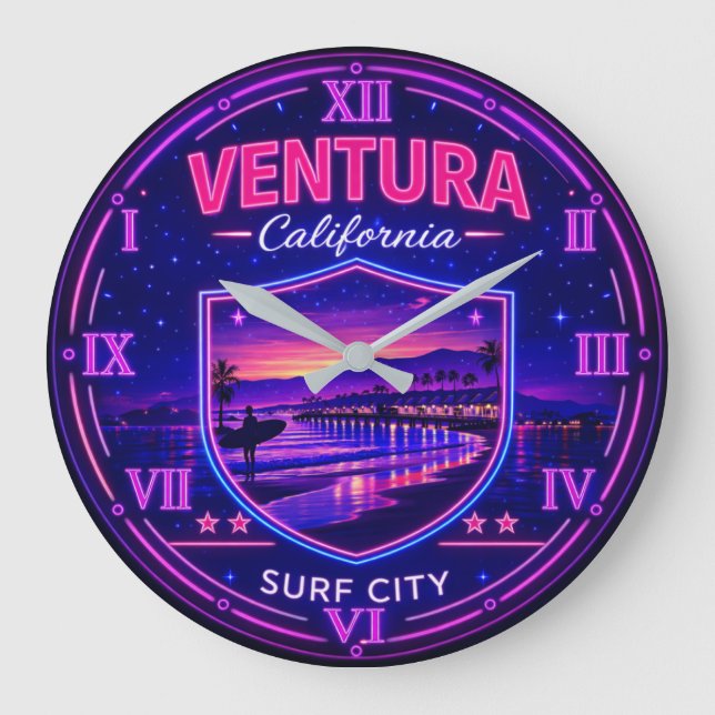 Ventura California Surf City Large Clock (Front)
