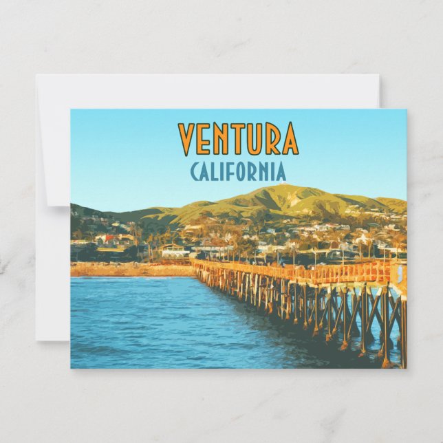 Ventura Pier Beach California Vintage Flat Card (Front)