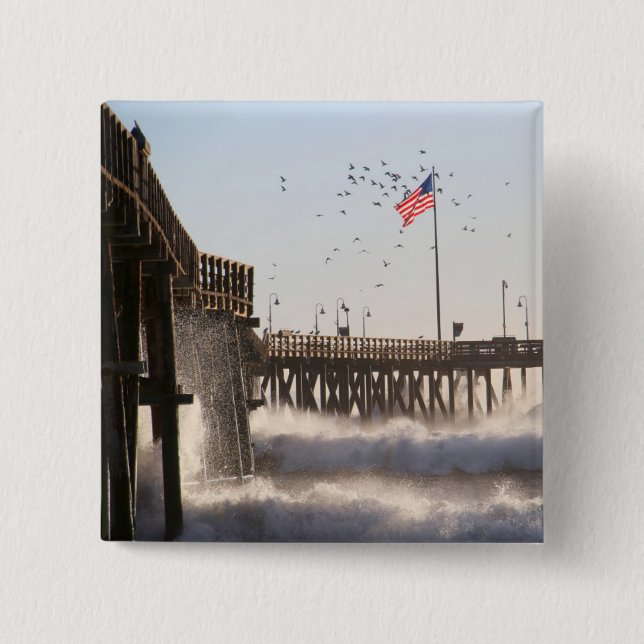 Ventura Pier Waves | El Nino 2 Inch Square Button (Front)
