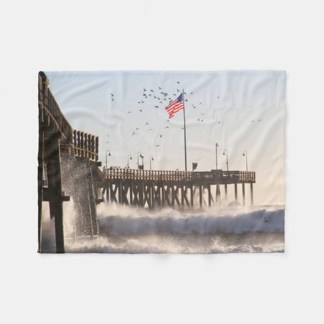 Ventura Pier Waves | El Nino Fleece Blanket (Front (Horizontal))