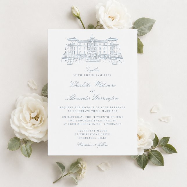 Venue,  Old Money Aesthetic, light blue  Invitation (Creator Uploaded)