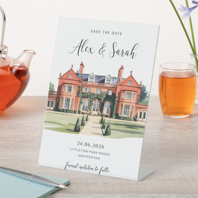 Venue Save the Date Card Wedding Venue Pedestal Sign (In SItu)