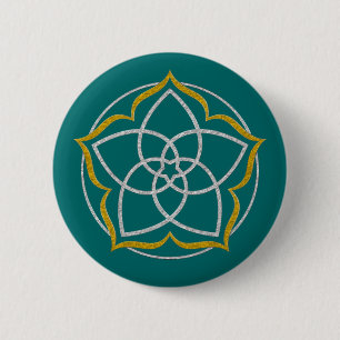 VENUS FLOWER / Venusblume Lotus SILVER GOLD 2 Inch Round Button