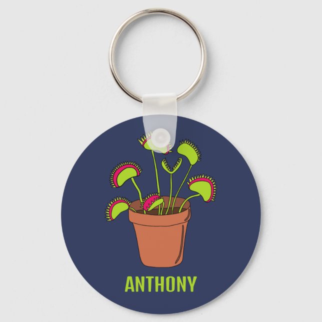 Venus Fly Trap Plant Illustration Personalized Keychain (Front)