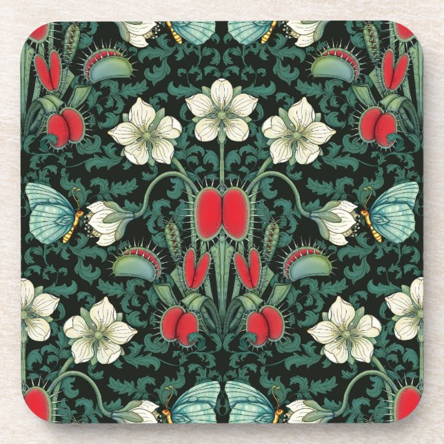 Venus Flytrap and Blue Butterfly Botanical Coaster (Front)