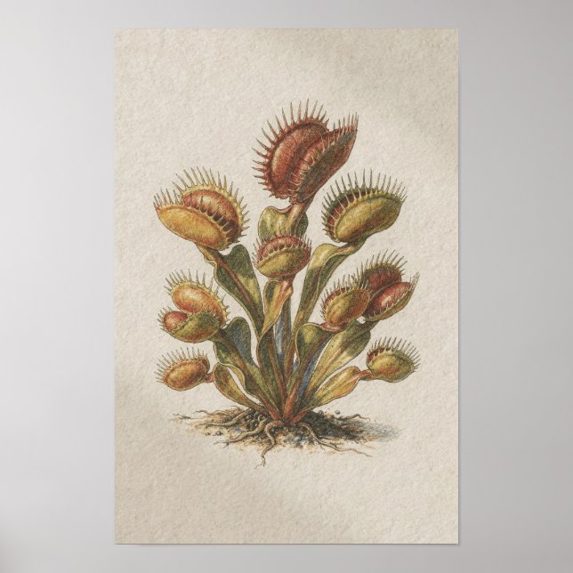 Venus Flytrap Botanical Study Poster (Front)