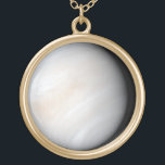 Venus with clouds gold plated necklace<br><div class="desc">Venus is very similar in terms of composition and mass to Earth. However, it could hardly be more different. It's atmosphere is made of carbon dioxide, which causes a run away greenhouse effect. It snows bismuth and lead on its mountain tops, and it rains sulphuric acid on the surface. Evidence...</div>