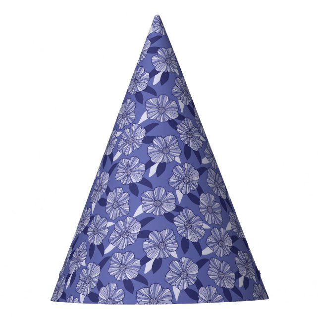 Ver Peri Purple Periwinkle Floral Line Art Party Hat (Front)