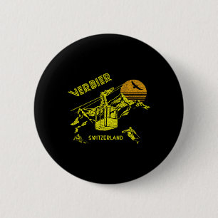 Verbier Switzerland Retro Skiing Tee 2 Inch Round Button