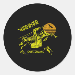 Verbier Switzerland Retro Skiing Tee Classic Round Sticker