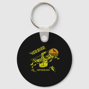 Verbier Switzerland Retro Skiing Tee Keychain