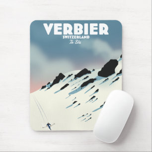 Verbier Switzerland ski travel poster art print. Mouse Pad