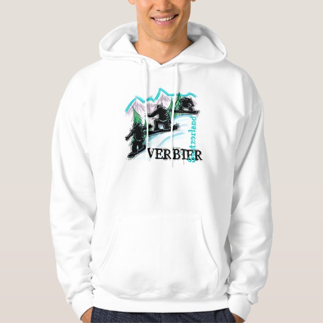 Verbier Switzerland snowboard hoodie (Front)