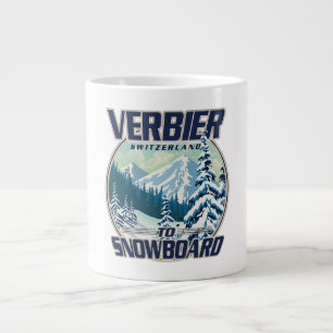 Verbier Switzerland Snowboard Travel logo Large Coffee Mug