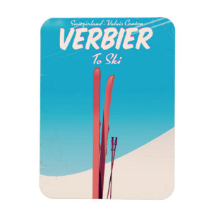 Verbier, Switzerland vintage ski travel poster. Magnet