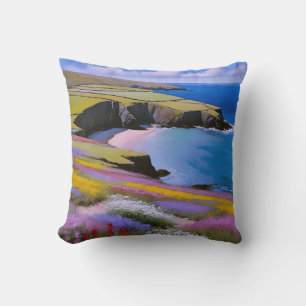 Verdant Cliffs and Azure Waves Throw Pillow