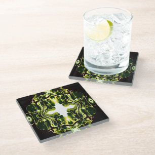 Verdant Green Abstract Acrylic Paint Pour Art Glass Coaster
