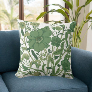 Verdant Harmony: Elegant Green Floral Arrangement Throw Pillow