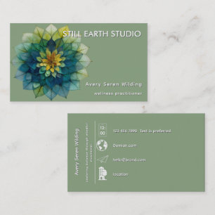 Verdant Harmony   Leaf Mandala Business Card