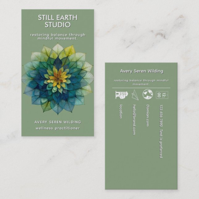 Verdant Harmony | Leaf Mandala Business Card (Front/Back)
