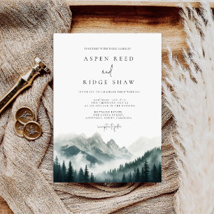 Verdant Peaks Misty Forest Watercolor Invitation