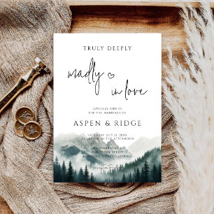 Verdant Peaks Misty Forest Watercolor Wedding  Invitation