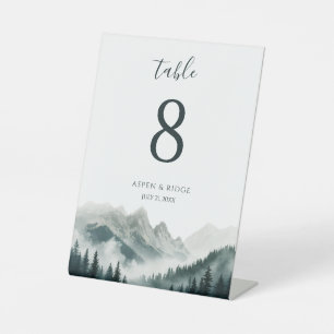 Verdant Peaks   Watercolor Table Number Pedestal Sign