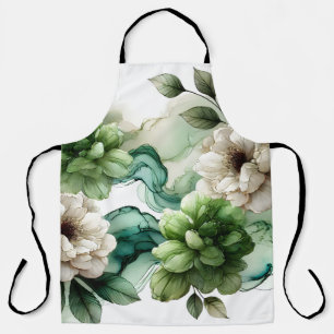 "Verdant Serenity: Abstract Green Floral Art" Apron
