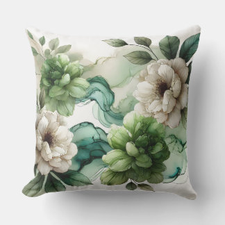 "Verdant Serenity: Abstract Green Floral Art" Outdoor Pillow