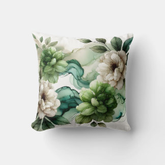 "Verdant Serenity: Abstract Green Floral Art" Throw Pillow