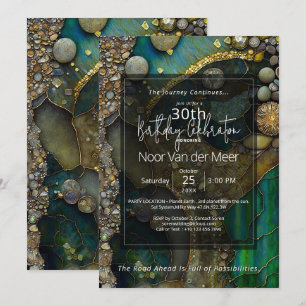 Verdant Song   Botanical Gemstone Abstract Invitation