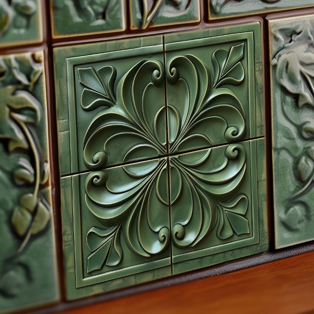 Verdant Swirls Art Nouveau Ceramic Tile Quads (Creator Uploaded)