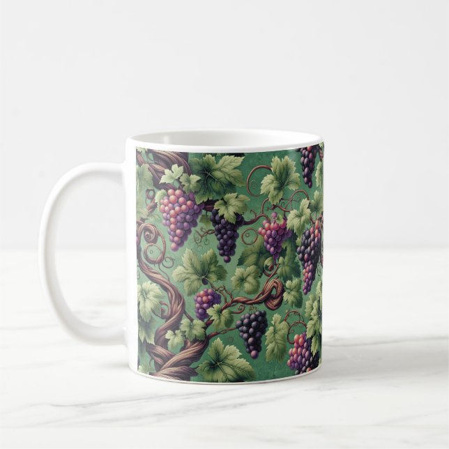 Verdant Vineyard Bliss: A Tapestry of Grapevines Coffee Mug (Left)