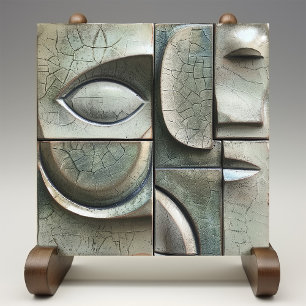 Verdant Vision - Abstract Cubist Ceramic Tile