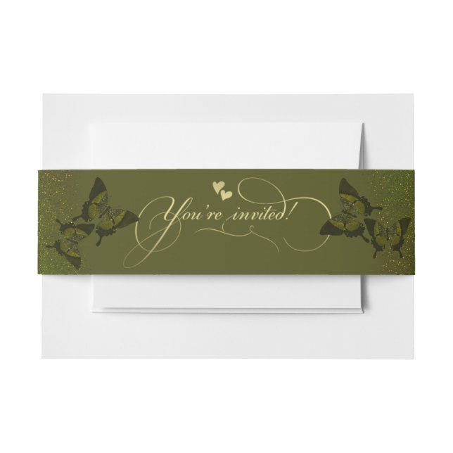 Verde con mariposas invitation belly band (Front Example)