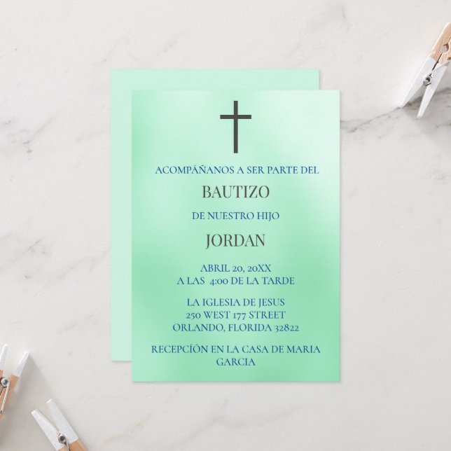 Verde   Invitación de bautizo  Invitation (Front/Back In Situ)