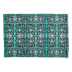 Verdigris and black scrollwork pattern pillowcase