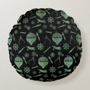 Verdigris Bronze Steampunk Balloon Theme Round Pillow