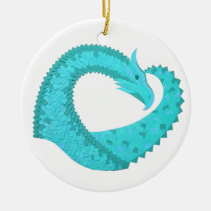 Verdigris heart dragon on white ceramic ornament