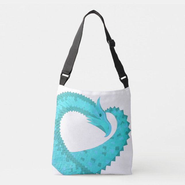 Verdigris heart dragon on white crossbody bag (Front)