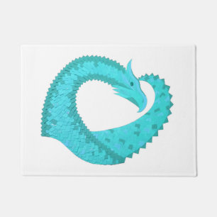 Verdigris heart dragon on white doormat