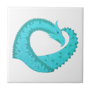 Verdigris heart dragon on white tile