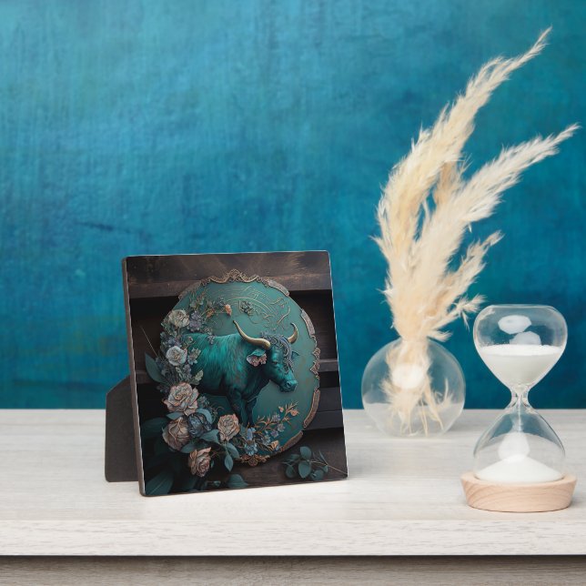 Verdigris Zodiac Taurus Metal Art Plaque (Insitu)