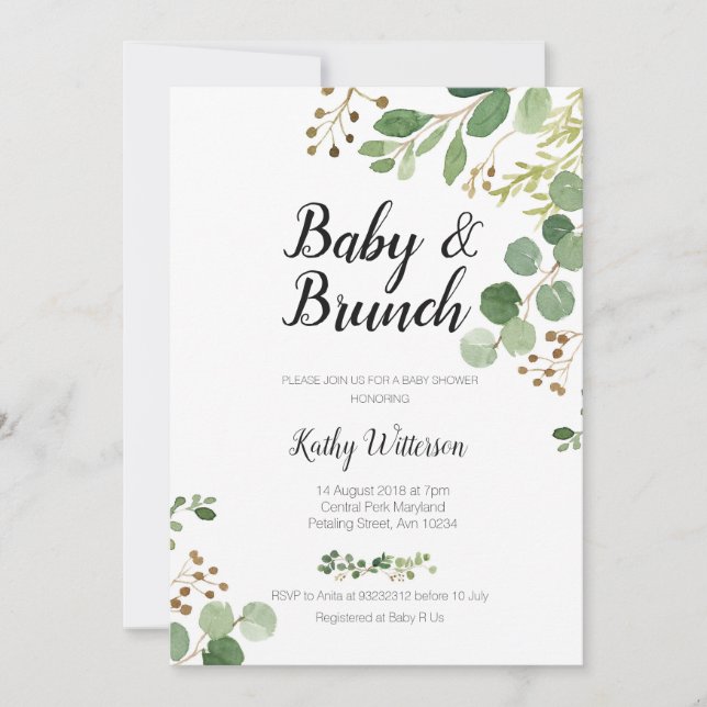 verdure botanique invitation au brunch pour bébé (Devant)