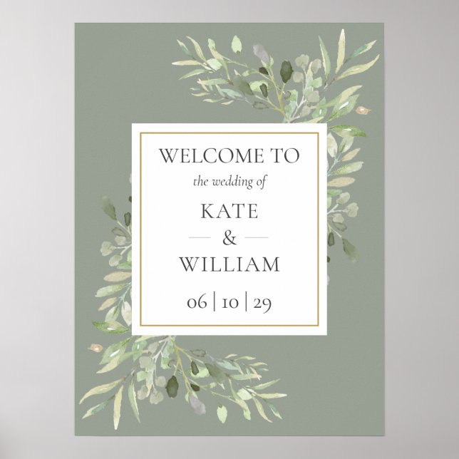 Verdure Botanique Sage Vert Mariage Affiche de bie (Devant)